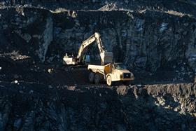 Birdsboro Quarry: A Caterpillar 345 loads a Caterpillar 740 with overburden.