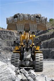 Birdsboro Quarry: A Komatsu WA-800 waits to load a Caterpillar 777G with shot rock.