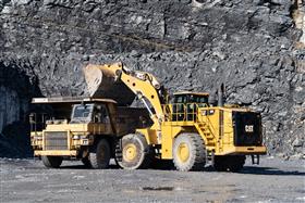 Marshalls Creek Quarry: A Caterpillar 988K loads a Caterpillar 769D at Marshalls Creek Quarry.