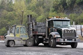 Easton Block & Supply: A Easton Block & Supply delivery truck is loaded with block for delivery.