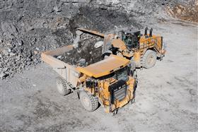 Easton Quarry: A Caterpillar 990K loads a Caterpillar 775G at Easton Quarry. 