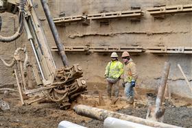 Structures Division: A Structures Division crew installs micropiles at Lehigh Valley International Airport. 