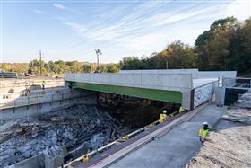 Structures Division: The Structures Division Huckleberry Road Bridge being slid into place. 