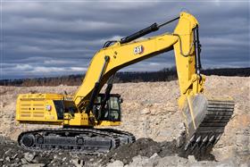 Pottsville Quarry & Asphalt: A Caterpillar 395 organizes material in the pit. 